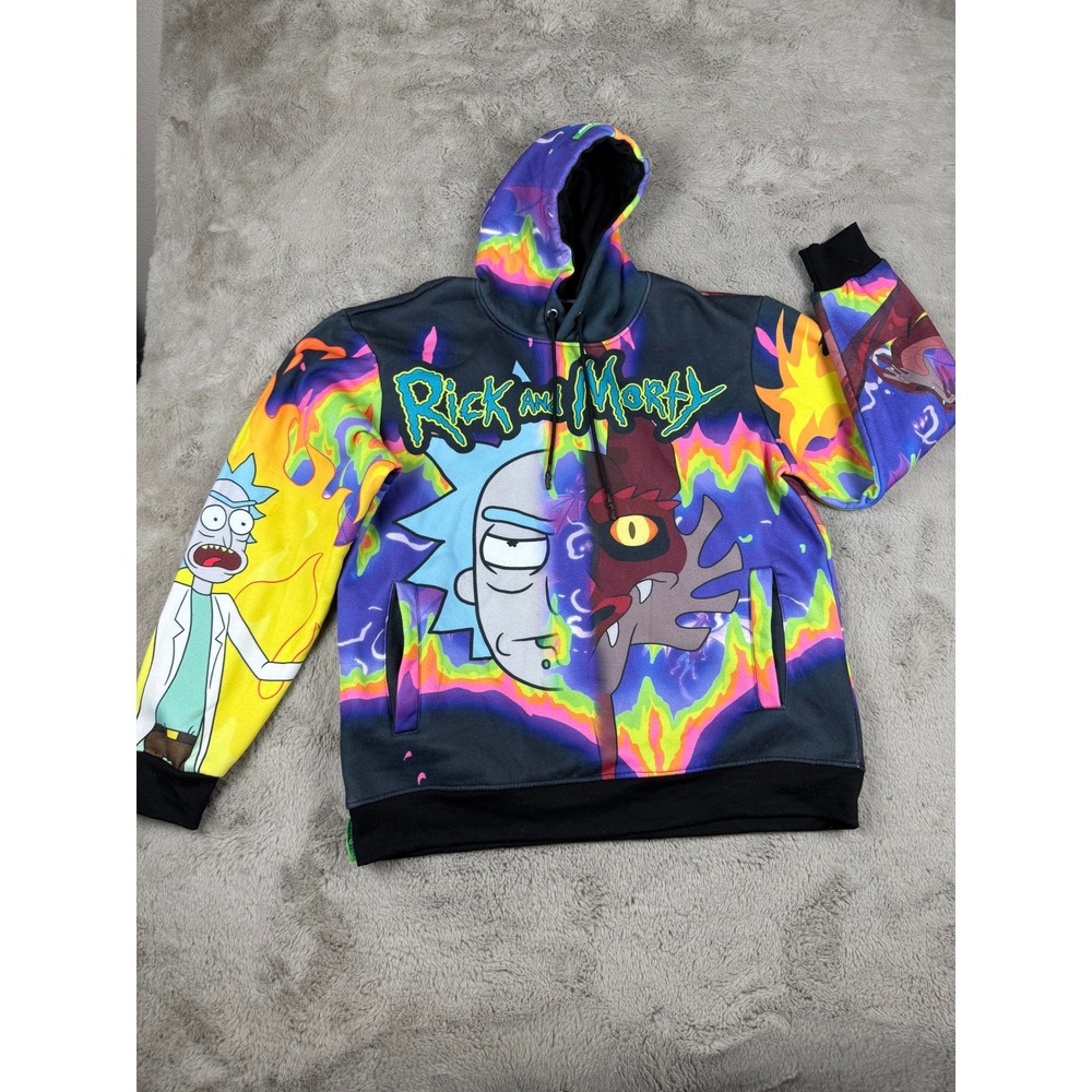 Rick and Morty Adult Swim Members Only Hoodie Medium Cartoon All Over Print‎